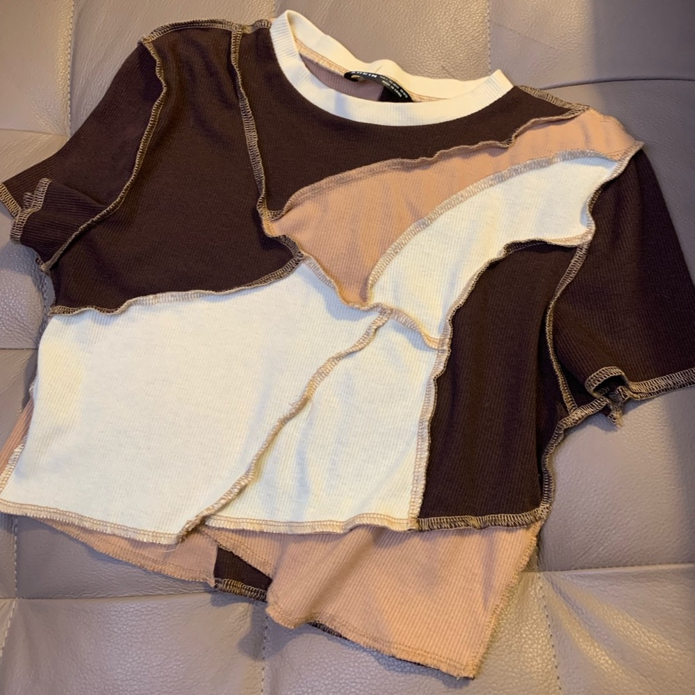 Shein size L colorblock - patchwork cropped shirt